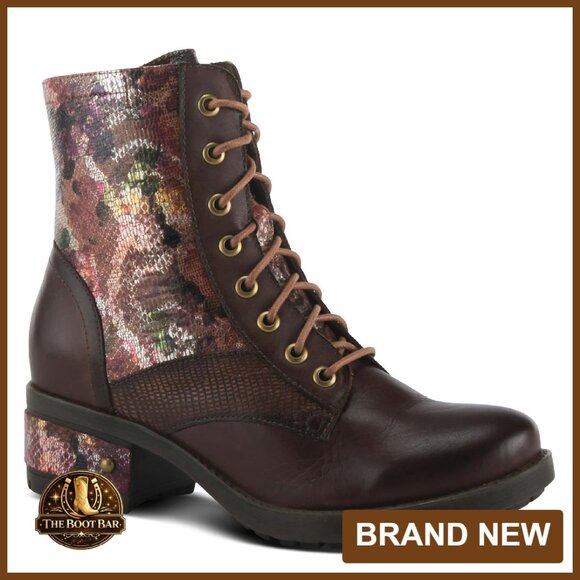 Hand Painted Metallic Floral Ankle Boots Arch Support Flexible Sole